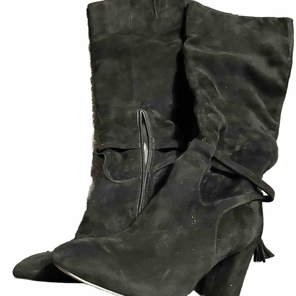 Gibson Latimer Womens Boots Kyra Black Suede Block Heel Tassels Tall Size 8.5M